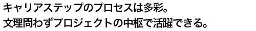 キャリアステップのプロセスは多彩。文理問わずプロジェクトの中枢で活躍できる。